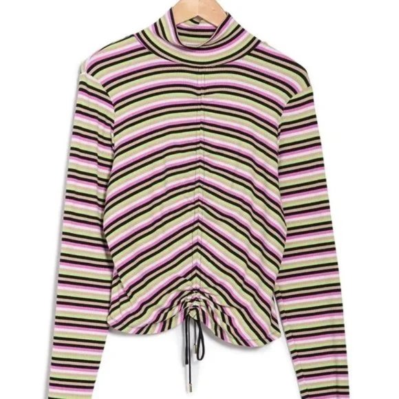 AFRM Striped Mollie Long Sleeve Drawstring Ribbed Knit Crop Top SZ 3X - Picture 7 of 10